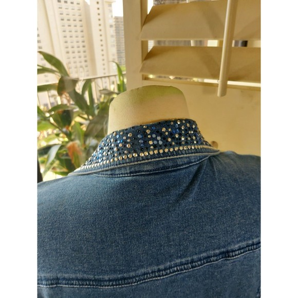 Quacker Factory Blue Bling Embellished Rhinestone Studded Denim Jean Jacket sz S - Picture 11 of 14